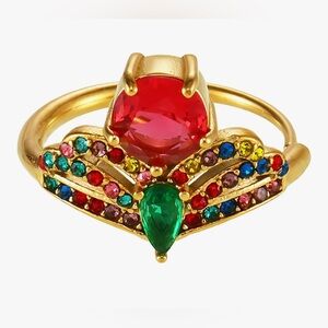 Rare Dillards antiqued 18KT dip Emerald Ruby sapphire figurine ring adjustable
